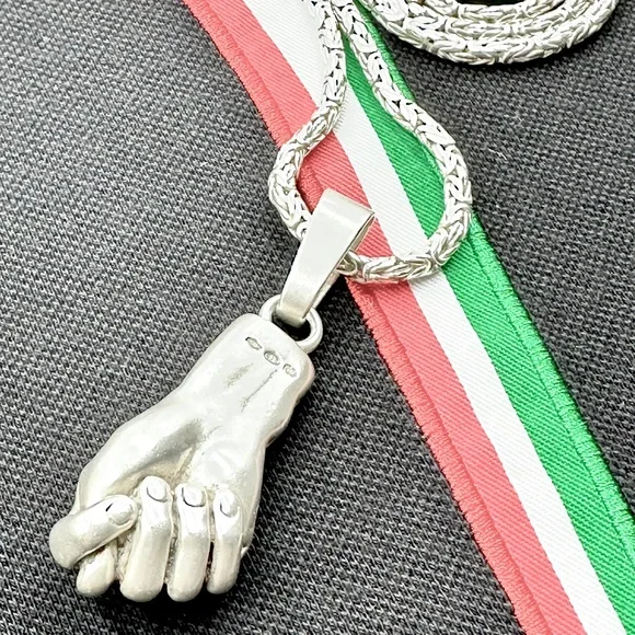 .925 Silver Figa Amulet On 24 Byzantine Chain / 80 GRAMS OF SILVER !!!